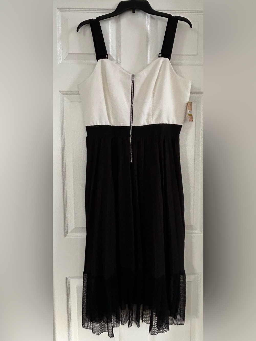 RACHEL Rachel Roy Black and White Strapless Two-Tone Dress with Front Zip